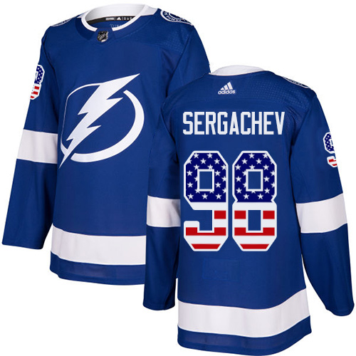 Kinder Tampa Bay Lightning Eishockey Trikot Mikhail Sergachev #98 Authentic Blau USA Flag Fashion